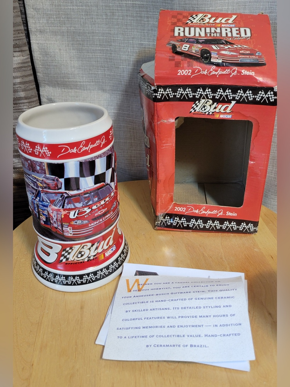 NWT 2002 / 2001 Dale Earnhardt Jr. Budweiser Stein titled "Run in the Red”